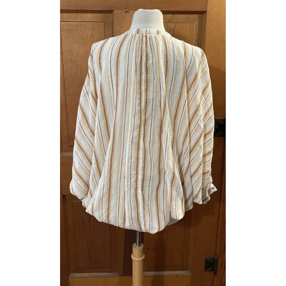 Anthropologie tie-front balloon sleeve striped blouse Sz M Gauze Coastal Boho - Picture 3 of 8